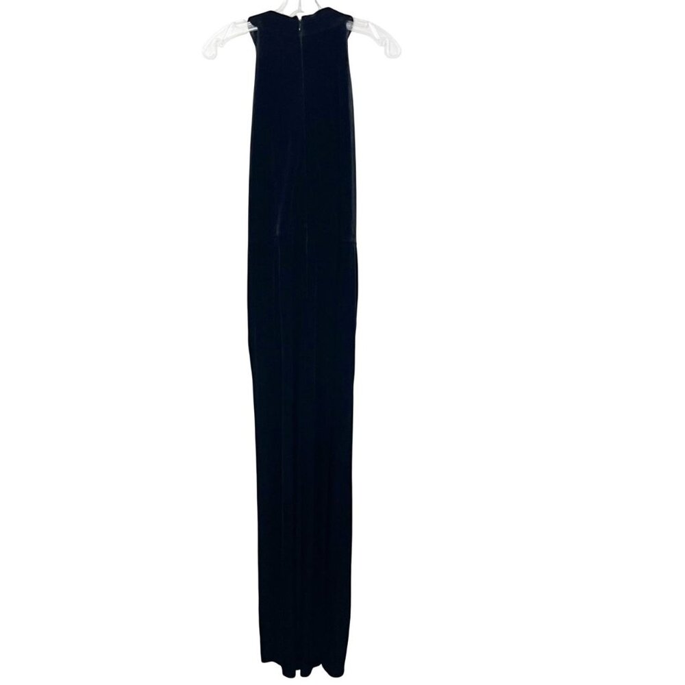 Tahari Black Velvet Criss Cross Halter Front Sleeveless Jumpsuit Holiday Size 16